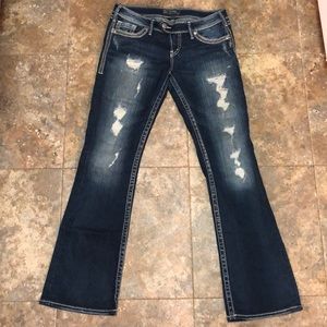 Dark Silver Bootcut Denim with Holes